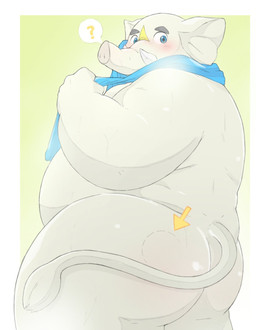 anthro belly big_butt bite_mark blue_eyes blush butt grey_body looking_back male nude overweight overweight_male proboscis_(anatomy) question_mark solo towel trunk_(anatomy) tusks ginsingoo1 tamacolle hizen_(tamacolle) elephant elephantid mammal proboscidean hi_res