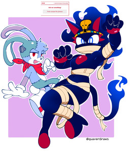 anthro blue_body blue_eyes blue_fur bolt_(fastener) bracelet chest_gem claws clothing costume duo female fire footwear frankenstein_costume fur gem gloves handkerchief handwear holidays jewelry kerchief male mummy_costume mummy_wrappings red_bracelet red_eyes red_gem red_gem_in_body red_handkerchief red_inner_ear red_kerchief shoes white_clothing white_footwear white_gloves white_handwear white_shoes quavernsfw halloween sega sonic_the_hedgehog_(series) cinder_the_fire_entity fan_character proto_blaze rush_the_rabbit domestic_cat entity felid feline felis lagomorph leporid mammal rabbit hi_res