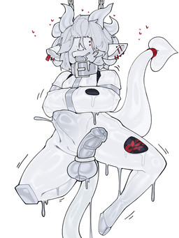 accessory anthro balls bound chain chained clothing collar ear_piercing eyebrow_piercing facial_piercing furgonomics genitals hair hooves horn humanoid_genitalia humanoid_penis latex latex_clothing latex_skinsuit leg_tattoo male multi_horn penis piercing red_piercing restraints silver_(metal) silver_hooves skinsuit solo spade_tail straitjacket tail tail_accessory tailband tattoo tight_clothing white_hair takanuri dreddy_(dreddyhypno) bovid caprine goat imp mammal 3:4 absurd_res hi_res