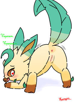 anus ass_up black_nose blush bodily_fluids brown_body brown_eyes brown_fur brown_inner_ear butt female feral fur genital_fluids genitals gloves_(marking) green_ears green_tail heart_eyes heart_symbol humanoid_genitalia humanoid_vulva jack-o'_pose leg_markings looking_at_viewer markings open_mouth pose presenting presenting_hindquarters simple_background socks_(marking) solo tail talking_to_viewer teasing text tongue tongue_out vaginal_fluids vulva white_background yellow_body yellow_fur conditional_dnp xammyxx nintendo pokemon canid canine eeveelution generation_4_pokemon leafeon mammal pokemon_(species) 2026 3:4 digital_media_(artwork) english_description english_text hi_res ibispaint_(artwork) shaded signature watermark