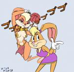 anthro ball basketball_(ball) blue_eyes breasts duo female holding_ball holding_object looking_at_viewer pasties standing text pepipopo jojo's_bizarre_adventure looney_tunes warner_brothers lola_bunny lagomorph leporid mammal rabbit japanese_text meme