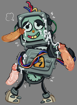 ambiguous_focus ambiguous_gender ambiguous_humanoid ambiguous_on_human black_eyes bodily_fluids brown_glans brown_penis cloud_emanata cum cum_drip cum_dripping_from_penis cum_from_penis cum_on_body cum_on_face cum_on_hand cum_string disembodied_penis dripping duo emanata erection genital_fluids genitals glans glistening glistening_bodily_fluids glistening_cum glistening_genital_fluids glistening_genitalia glistening_glans glistening_penis grey_background group half-closed_eyes holding_penis holding_with_two_hands human_on_humanoid humanoid_focus humanoid_genitalia humanoid_penis interspecies machine male male/ambiguous male_human male_on_humanoid meter multicolored_teeth narrowed_eyes nervous nervous_smile not_furry penis pink_glans plug round_nose shaking simple_background smile solo_focus standing sweat tan_penis teeth trembling vein veiny_penis wire wire_hair critterscrawl don't_hug_me_i'm_scared electracey human humanoid mammal robot robot_humanoid 2022 digital_media_(artwork)