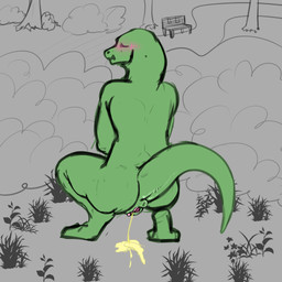anthro blush blush_lines bodily_fluids crouching female genital_fluids genitals peeing raised_tail solo tail urine watersports kyain reptile scalie snake 1:1 absurd_res hi_res