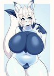2024 absurd_res anthro belly big_breasts blue_body blue_eyes blue_fur blush blush_lines breasts eeveelution featureless_breasts featureless_crotch female fur generation_4_pokemon glaceon hi_res huge_breasts huge_thighs looking_at_viewer multicolored_body multicolored_fur navel nintendo nude pokemon pokemon_(species) slightly_chubby slightly_chubby_anthro slightly_chubby_female smile solo standing tail tailzkim thick_thighs unknown_character white_body white_fur wide_hips