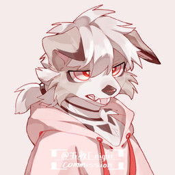 anthro bangs black_nose cheek_tuft clothing facial_tuft floppy_ears hair hoodie kemono male open_mouth pink_clothing pink_eyes pink_hoodie pink_topwear pupils red_pupils simple_background solo teeth topwear tuft white_hair fnight9 canid canine canis domestic_dog mammal 1:1 colored colored_sketch digital_drawing_(artwork) digital_media_(artwork) hi_res shaded sketch