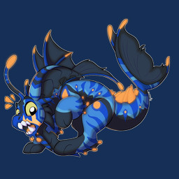 bioluminescence blue_body chibi eyebrows glowing glowing_markings glowing_tongue looking_at_viewer markings open_mouth outline sharp_teeth simple_background solo teeth text tongue transparent_background white_outline symrea pererth 1:1 2022 alpha_channel artist_name hi_res