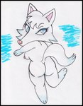 anthro blue_eyes breasts butt derp_eyes female fur genitals looking_back nude side_boob solo white_body white_fur reddragonkan animal_crossing nintendo whitney_(animal_crossing) canid canine canis mammal wolf traditional_media_(artwork)