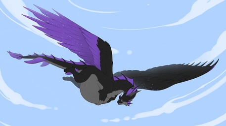 belly big_belly feral fur grey_body grey_fur long_tail male purple_eyes purple_wings solo tail vore wings cmitchell mythology dragon mythological_creature mythological_scalie scalie absurd_res hi_res