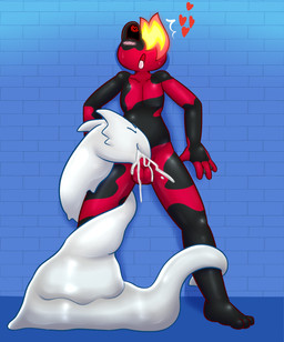 3_toes 4_fingers against_surface against_wall ahegao anthro anthro_penetrating balls black_body black_sclera black_skin blonde_hair blush bodily_fluids brick brick_wall cum cum_from_mouth cum_in_mouth cum_inside cum_on_balls cum_on_penis drooling duo erection eyes_closed feet fellatio fingers genital_fluids genitals hair hair_over_eye heart_eyes heart_symbol looking_pleasured looking_up male male_penetrating nude one_eye_obstructed oral penetration penile penis pupils red_balls red_body red_eyes red_hair red_penis red_skin saliva sex smile standing sweat tail_around_partner toes tongue tongue_out unusual_pupils wall_(structure) white_body felino eko_(dono_lust_demon) amphibian cum_creature frog goo_creature monster 2023 absurd_res hi_res