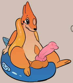 animal_genitalia animal_penis balls big_penis blush canine_genitalia canine_penis erection feral fur genitals inflatable inner_tube knot knotted_penis leaning leaning_backward male nude orange_body orange_fur penis sitting solo spreading typicalwalker nintendo pokemon floatzel generation_4_pokemon pokemon_(species)
