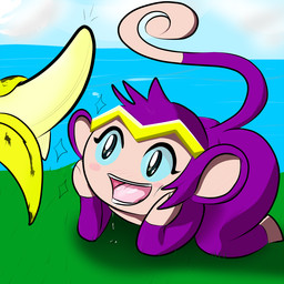 anthro banana blue_sclera blush bodily_fluids butt drooling female food food_fetish fruit open_mouth plant saliva solo suggestive suggestive_food davidsanchan shantae_(series) wayforward shantae_(monkey_form) haplorhine mammal monkey primate 1:1
