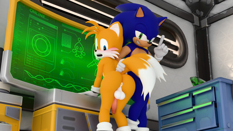 2_tails anthro anus balls blush computer duo electronics embarrassed genitals holding_tail male monitor multi_tail penis raised_tail smile tail twintails3d sega sonic_the_hedgehog_(series) cream_the_rabbit miles_prower sonic_the_hedgehog canid canine chao_(sonic) eulipotyphlan fox hedgehog lagomorph leporid mammal rabbit 16:9 3d_(artwork) 4k absurd_res digital_media_(artwork) hi_res widescreen