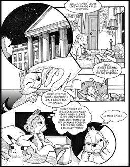 4_fingers anthro bobbin dialogue duo female fingers male parody pet_bed plant plushie poster scut_tail short_tail smile star tail text thinking tree white_house wistful chris_fischer disney nintendo pokemon chip_(disney) chipmunk generation_1_pokemon ground_squirrel human mammal pikachu pokemon_(species) rodent sciurid comic english_text hi_res