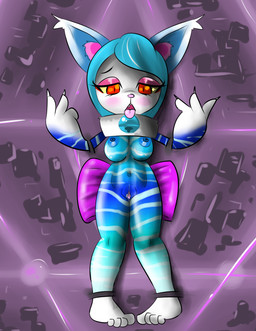 anthro bound breasts clothed clothing female fur genitals hair nipples nude open_mouth solo strapped submissive submissive_female tongue vulva snorgastic summoners_war mina felid mammal monster summon