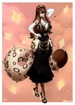 anthro big_breasts big_butt breasts brown_body brown_hair butt clothing collar eyewear female fur glasses hair heart_symbol long_sleeves looking_at_viewer seductive simple_background smile solo stain tail iokec_we among_us hollow_hip_backless_chain_dress innersloth meme_clothing elizabeth_mendoza felid feline mammal pantherine snow_leopard absurd_res hi_res meme