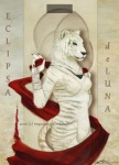 anthro bandage biped breasts claws fangs female fur green_eyes jewelry leucistic markings nails necklace nude scarf solo standing stripes tail teeth text white_body white_fur kitsunia eclipsa_deluna felid mammal pantherine tiger 2013 character_badge_(artwork) english_text