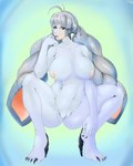 big_breasts big_ears braided_hair breasts claws crouching female finger_to_mouth fur genitals gradient_background grey_body grey_fur grey_hair hair nipples pussy simple_background solo ricocake xenoblade_(series) xenoblade_chronicles xenoblade_chronicles_2 dahlia_(xenoblade) animal_humanoid blade_(xenoblade) humanoid lagomorph lagomorph_humanoid leporid_humanoid mammal mammal_humanoid rabbit_humanoid 4:5 absurd_res hi_res