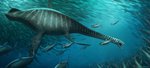 ambiguous_gender feral fin group text underwater water arvalis elasmosaurid elasmosaurus marine plesiosaur prehistoric_species reptile scalie 2018 absurd_res digital_media_(artwork) english_text hi_res