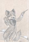 anthro biped black_tie_(suit) clothing cuff_links kemono male markings music_conductor open_mouth opera solo stage standing stripes suit tongue cainethelongshot dr._slump kitsuneko canid canine domestic_cat felid feline felis fox hybrid mammal colored_pencil_(artwork) graphite_(artwork) hi_res mixed_media monochrome pencil_(artwork) traditional_media_(artwork)