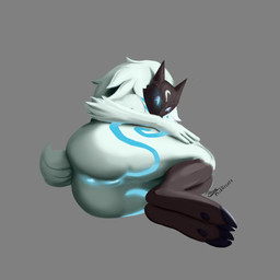 anthro anus arm_tuft big_butt biped black_mask blue_anus blue_eyes blue_markings blue_vulva butt cloven_hooves ear_markings elbow_tuft female fingers front_view fur genitals glowing glowing_markings grey_background hair hand_on_leg hand_on_thigh hoof_focus hooves leg_markings looking_at_viewer lying markings mask mask_only monotone_body monotone_fur monotone_hair nude on_side presenting presenting_hindquarters short_tail simple_background socks_(marking) solo tail thick_thighs thigh_markings tuft underhoof unguligrade vulva white_body white_fur white_hair white_tail rokkofennec league_of_legends riot_games tencent kindred_(lol) lamb_(lol) bovid caprine mammal sheep 1:1 2023 dated full-length_portrait portrait shaded signature