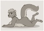 anthro big_breasts breasts female looking_at_viewer lying on_front slightly_chubby slightly_chubby_female smile solo thick_thighs dunnowhattowrite ferra_(dunnowhattowrite) beech_marten gulonine mammal marten mustelid musteline