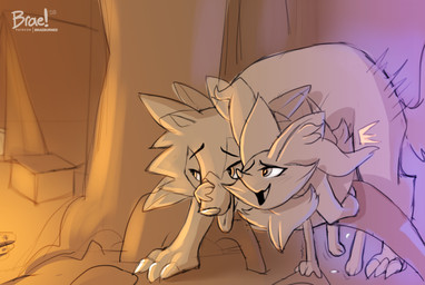 all_fours ambiguous_gender anthro anthro_on_feral bestiality blush chrome doggystyle dominant duo feral from_behind_position genitals larger_dom male male/ambiguous open_mouth outside penetration penis sex simple_background size_difference smile tongue tongue_out braeburned nintendo pokemon braixen canid canine generation_6_pokemon generation_7_pokemon lycanroc mammal midday_lycanroc pokemon_(species) 2018 digital_media_(artwork) hi_res