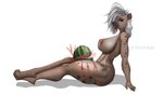 abs anthro big_breasts breasts female food fruit hair looking_at_viewer melon muscular muscular_female muscular_thighs nipples plant red_eyes sitting smile solo thick_thighs thighs_together watermelon watermelon_crushing white_hair wide_hips sunstripe hyena mammal absurd_res hi_res tagme