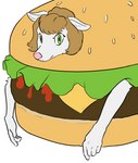 anthro burger burger_costume clothed clothing costume female food food_costume simple_background solo white_background kigtoons martha_minkowitz mammal mink mustelid musteline true_musteline