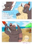 anthro bald beach beach_umbrella blonde_hair blue_sky brown_body brown_scales cloud cooler detailed_background dialogue ellipsis eyewear female glasses group hair hand_on_shoulder head_crest light-skinned_male light_body light_skin male mature_anthro mature_male motion_lines musclegut muscular muscular_anthro muscular_arms muscular_male orange_body orange_scales outside parasol pecs scales scar sea seaside sharp_teeth short_hair sky snout teeth text trio water wings yellow_eyes arkgarcia1 cavemanon_studios goodbye_volcano_high snoot_game anon_(snoot_game) naomi_(gvh) ripley_(snoot_game) arthropod crab crustacean decapoda dinosaur hadrosaurid human malacostracan mammal marine ornithischian ornithopod parasaurolophus prehistoric_species pterodactylus pterosaur reptile scalie 2024 3:4 artist_name comic digital_drawing_(artwork) digital_media_(artwork) english_text hi_res signature