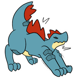 ambiguous_gender digitigrade eyes_closed feral simple_background solo stretching trout_(artist) nintendo pokemon feraligatr generation_2_pokemon pokemon_(species) reptile scalie 1:1 2016 aliasing digital_media_(artwork)