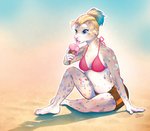 ahoge anthro beach bikini bikini_top blonde_hair bottomwear clothing dessert eating female food hair ice_cream ice_cream_cone licking pink_nose ponytail sand seaside short shorts sitting slightly_chubby solo swimwear tongue tongue_out two-piece_swimsuit goldendruid mammal marine pinniped seal 2020 digital_media_(artwork) hi_res