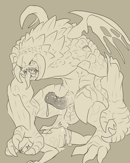 after_sex balls bodily_fluids cum erection genital_fluids genitals horn male muscular muscular_male simple_background solo teeth tongue tongue_out andrefil360 dota valve roshan monster 4:5 absurd_res hi_res sketch