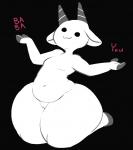 anthro biped black_background female fur huge_hips huge_thighs hyper hyper_hips hyper_thighs kneeling nude simple_background slightly_chubby solo thick_thighs white_body white_fur wide_hips onetiredbear baba_is_you baba bovid caprine mammal sheep