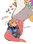 acting_like_a_dog blonde_hair blush chinese_text clothed clothing daww dragon duo eastern_dragon english_text female feral gameplay_mechanics gui hair healing health_bar heart_symbol hi_res humanoid humanoid_pointy_ears hylian larger_female larger_feral licking light_dragon_(totk) link long_tongue male master_sword melee_weapon mythological_creature mythological_scalie mythology nihaku nintendo one_eye_closed princess_zelda scalie size_difference sword tears_of_the_kingdom text the_legend_of_zelda tongue tongue_out translated weapon