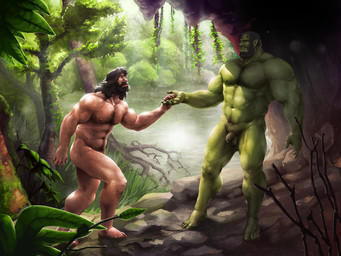 5_fingers 5_toes abs balls beard biceps big_muscles black_hair body_hair cave chest_hair detailed_background duo eye_contact facial_hair feet fingers flaccid foreskin forest genitals green_balls green_body green_nipples green_penis green_skin hair hand_holding happy_trail humanoid_genitalia humanoid_penis lake light light_body light_skin looking_at_another male male/male muscular muscular_male mustache nature nature_background navel nipples not_furry nude nude_male pecs penis pink_nipples plant plantigrade pubes realistic_penis_size small_penis standing sunlight toes tree tusks unretracted_foreskin water captaingerbear human humanoid mammal orc 2015 4:3 digital_media_(artwork) digital_painting_(artwork) painting_(artwork) signature