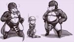 anthro armor balls bulge clothing earpiece flaccid front_view genitals group headgear helmet legwear male male/male moobs musclegut muscular nervous nipples pecs penis rape_face size_difference skinsuit tight_clothing uniform daftpatriot disk_(daftpatriot) crocodile crocodilian reptile scalie digital_media_(artwork) monochrome sketch