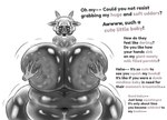 anthro belly big_breasts breasts dialogue disembodied_hand exposed_breasts female huge_breasts hyper hyper_breasts mommy_kink mommydom overweight overweight_anthro overweight_female porn_dialogue solo text wide_hips zeraniumz bovid caprine mammal sheep hi_res