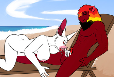 beach breasts duo fellatio female genitals male male/female nude oral outside penile penis sex sky deskmaniac bat felid lion mammal pantherine hi_res