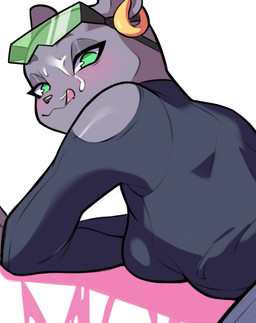 anthro bodily_fluids cum cum_on_face female genital_fluids looking_at_viewer looking_back lying solo tongue tongue_out moiyablochki brand_new_animal studio_trigger marie_itami mammal mink mustelid musteline true_musteline