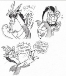 beard chimera comic dialogue discord_(mlp) draconequus english_text eyewear facial_hair feathered_wings feathers friendship_is_magic hasbro horn male membrane_(anatomy) membranous_wings mickeymonster monochrome my_little_pony sunglasses text wing_boner wings