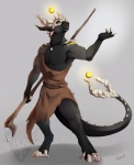 3_toes 4_fingers anthro biped black_body black_skin clothed clothing feet fingers glowing grey_background holding_object holding_weapon looking_aside male muscular muscular_anthro muscular_male orb pose simple_background solo staff standing tail toes weapon yellow_eyes blackchaos666 spinal22 keinos divenka digital_media_(artwork) full-length_portrait portrait watermark