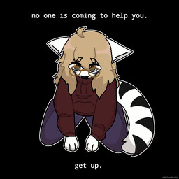 anthro bird's-eye_view black_body black_fur black_stripes blonde_hair blue_bottomwear blue_clothing blue_jeans blue_pants bodily_fluids bottomwear brown_eyes clothing crying denim denim_bottomwear denim_clothing eyewear female fur glasses hair high-angle_view hoodie jeans kneeling markings pants red_clothing red_hoodie red_topwear sitting sitting_on_ground solo striped_body striped_fur striped_markings striped_tail stripes tail tail_markings tears text topwear white_body white_fur ashblondekittyy ashlyn_(ashblondekitty) domestic_cat felid feline felis mammal english_text trans_(lore) trans_woman_(lore)