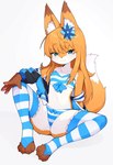 4_toes 5_fingers anthro blush breasts claws clothing cute_fangs dipstick_ears dipstick_tail ear_markings fangs feet female female_anthro fingers fur hair kemono legwear long_hair looking_at_viewer markings multicolored_ears navel pattern_clothing pattern_legwear pawpads paws simple_background small_breasts solo spread_legs spreading striped_clothing striped_legwear stripes tail tail_markings teeth toe_claws toes underwear white_background devil-vox canid canine fox mammal 2025 digital_media_(artwork) full-length_portrait hi_res portrait