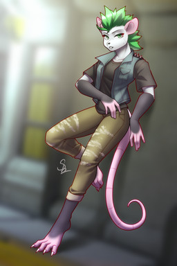 anthro bottomwear clothed clothing looking_at_viewer male pants shirt solo standing t-shirt topwear nariikhan mammal murid murine rat rodent hi_res