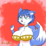 anthro big_breasts blue_body breasts clothed clothing female solo anomalynexus nintendo star_fox krystal_(star_fox) canid canine fox mammal 1:1 absurd_res hi_res