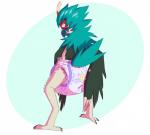 ambiguous_gender anthro beak clean_diaper clothed clothing diaper feathered_wings feathers simple_background solo wearing_diaper wings furrychrome nintendo pokemon decidueye generation_7_pokemon pokemon_(species) shiny_pokemon