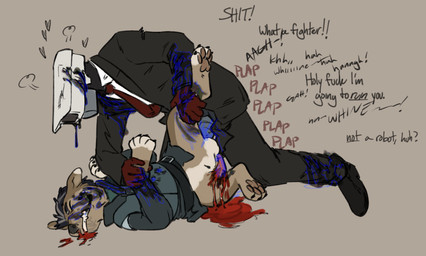 anal anal_penetration animal_genitalia balls bared_teeth bestiality bodily_fluids cameraman clothed clothing dialogue duo erection feral feral_penetrated for_a_head forced fur genitals gore gore_focus hair human_on_feral human_penetrating human_penetrating_feral interspecies leg_grab male male/male male_penetrated male_penetrating male_penetrating_male penetration penile penile_penetration penis rape rough_sex sex sheath simple_background teeth text wounded wrist_grab puppyratcat skibidi_toilet canid canine canis human humanoid mammal object_head english_text