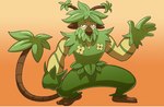 anthro beard facial_hair flower gloves_(marking) green_body growrilla leaf leaf_hair male markings plant plant_hair plant_tail pseudo_hair smile solo drawfee nathan_yaffe drawfee_(copyright) fakemon elemental_creature flora_fauna haplorhine mammal monkey primate colored shaded