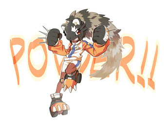 bottomwear clothing dark_body dark_skin female grin hair paws ponytail raccoon_tail_hair sharp_teeth shorts smile solo spiked_knuckles standing teeth digua92537359 bandai_namco digimon digimon_beatbreak animal_humanoid digimon_(species) humanoid mammal mammal_humanoid procyonid procyonid_humanoid raccoon_humanoid hi_res