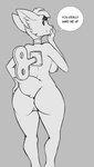 2022 anthro bat big_breasts big_butt breasts butt dullahan european_mythology female genitals hi_res irish_mythology looking_at_viewer looking_back mammal monochrome mythology nipples nude nymph_(aygee) pussy smile solo speech_bubble watsup wide_hips wind-up_key